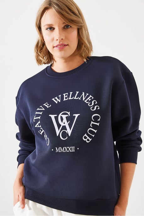 Ronde Hals Katoenen Sweatshirt met Motto Print - Image 3
