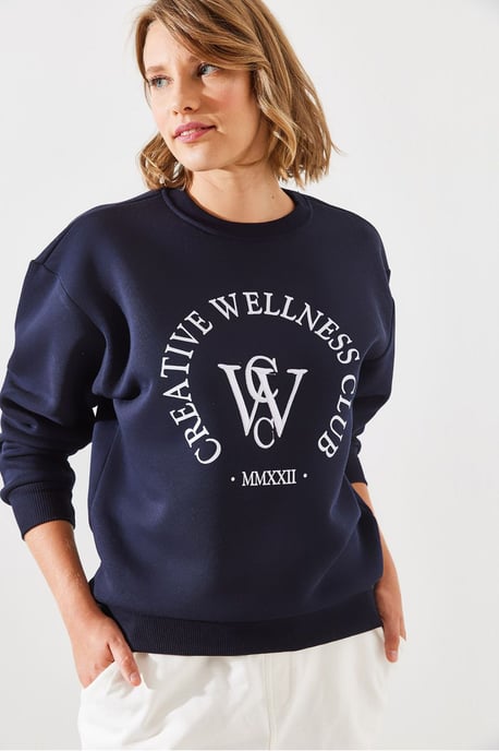 Ronde Hals Katoenen Sweatshirt met Motto Print - Image 4