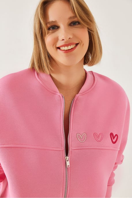 Gevoerde Hoodie met Rits met Borduring - Image 2