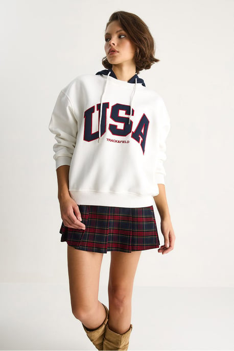 Gewatteerde Oversized Bedrukte Sweatshirt met Kap - Image 2