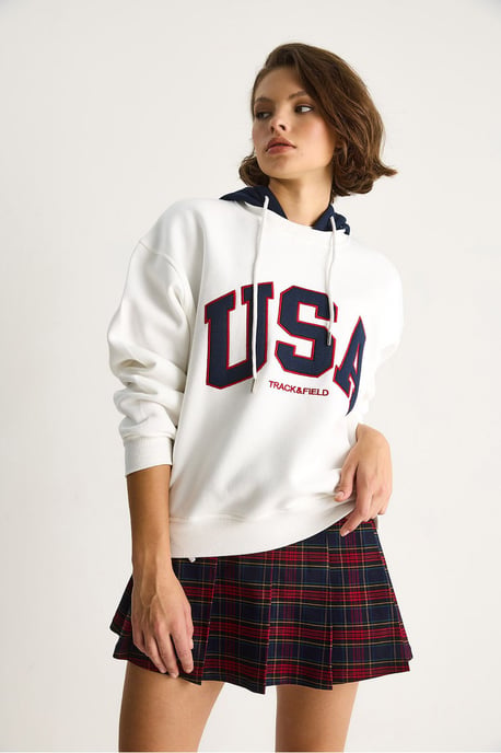 Gewatteerde Oversized Bedrukte Sweatshirt met Kap - Image 3