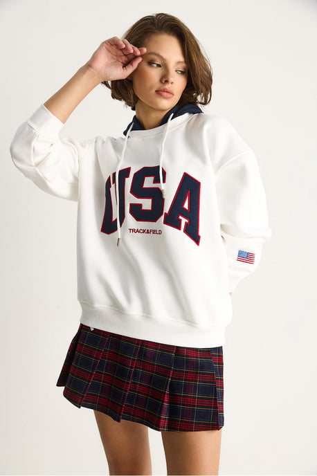 Gewatteerde Oversized Bedrukte Sweatshirt met Kap - Image 4