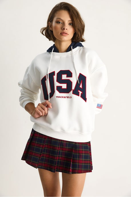 Gewatteerde Oversized Bedrukte Sweatshirt met Kap - Image 5