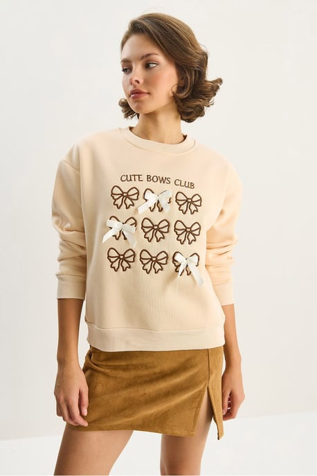 Ribbed Printed Crew Neck Long Sleeve Sweatshirt - Image 2
