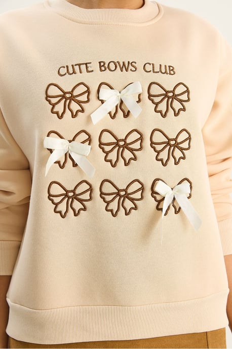 Ribbed Printed Crew Neck Long Sleeve Sweatshirt - Image 6