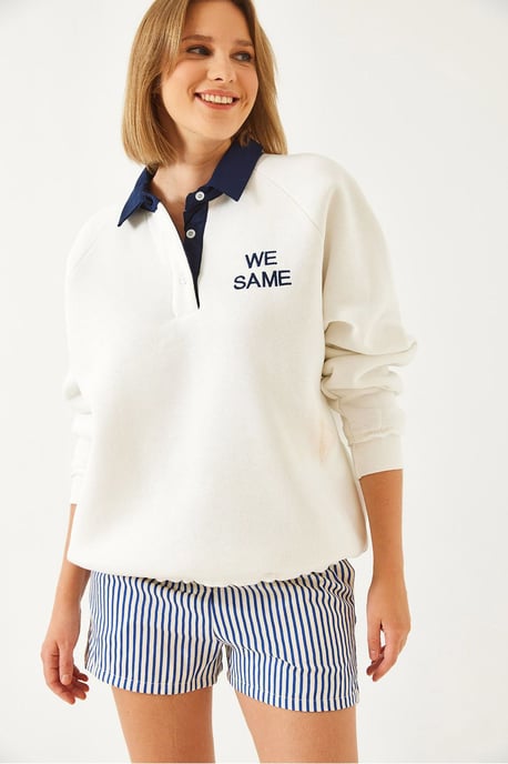 Broderad Polo Krage Långärmad Sweatshirt - Image 3
