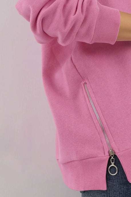 Textured Crew Neck Sweatshirt with Zipper Detail - Image 2