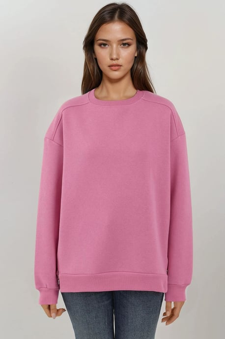 Textured Crew Neck Sweatshirt with Zipper Detail - Image 6