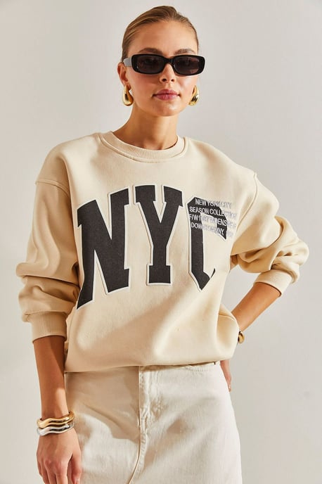 Överdimensionerad sweatshirt med rund hals och logotyp - Image 3