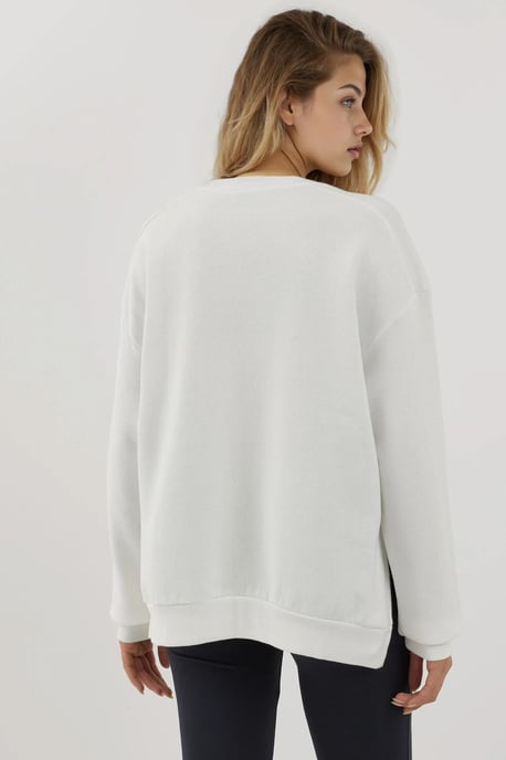 Textured Crew Neck Sweatshirt with Zipper Detail - Image 2