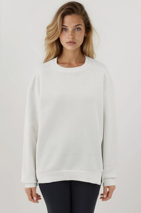 Textured Crew Neck Sweatshirt with Zipper Detail - Image 4