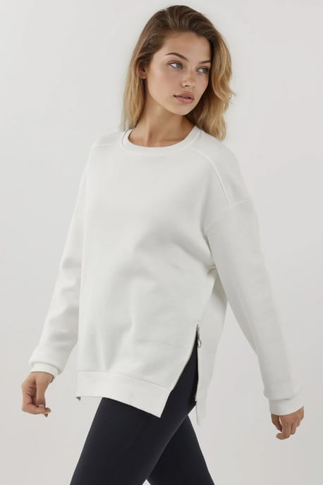 Textured Crew Neck Sweatshirt with Zipper Detail - Image 6