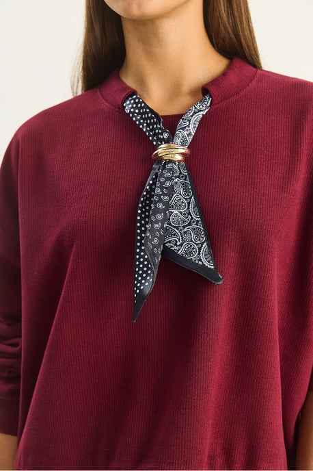 Ronde Hals Geribd Sweatshirt met Sjaal Accessoire Detail - Image 6