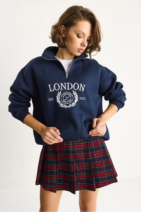 Ritskraag Bedrukt Relaxed Fit Sweatshirt - Image 4