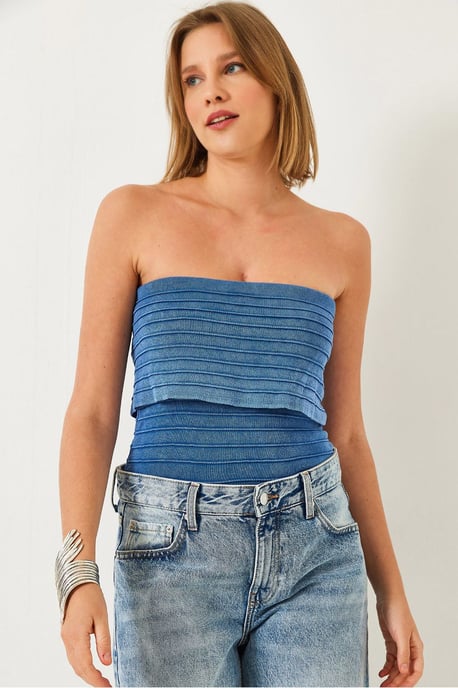 Texturerad Off-Shoulder Ribbad Topp - Image 1