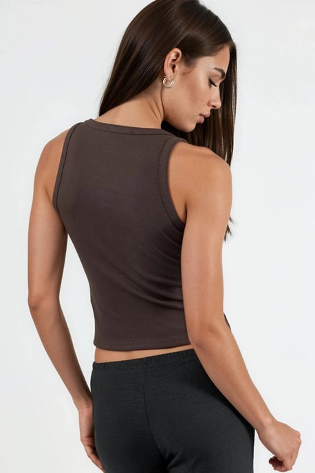 V-hals Geribde Viscose Mix Mouwloze Top - Image 3
