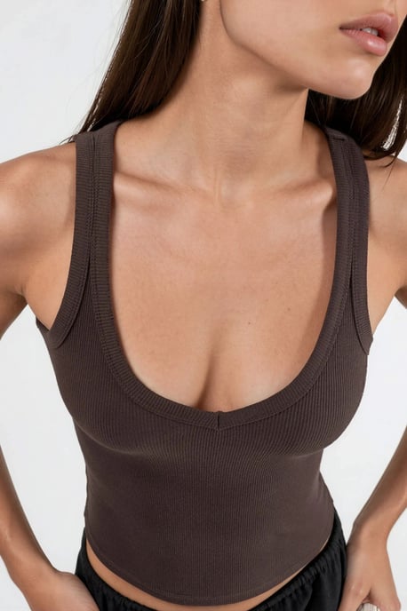 V-hals Geribde Viscose Mix Mouwloze Top - Image 5