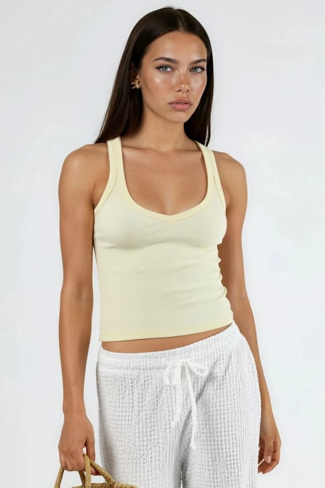 V-hals Ribbels Viscose Mix Tanktop - Image 1