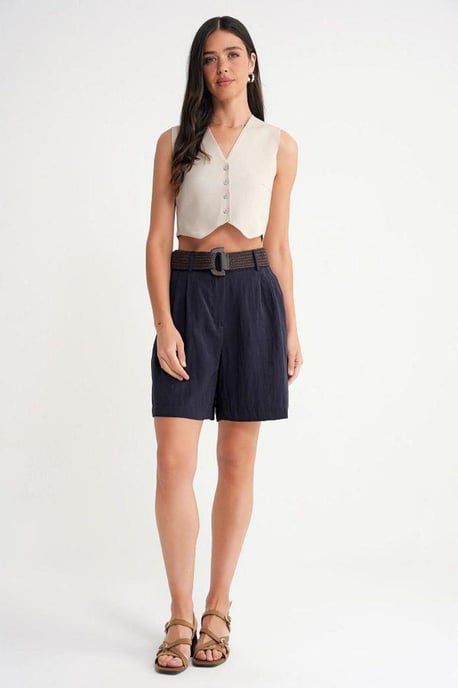 V-Neck Buttoned Crop Vest - Image 2