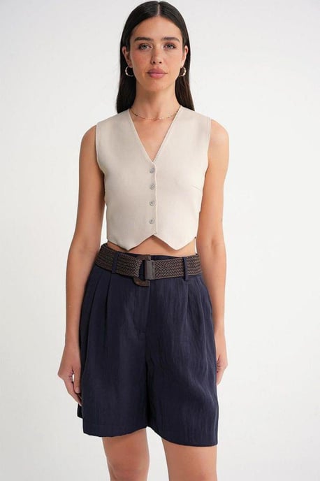 V-Neck Buttoned Crop Vest - Image 3