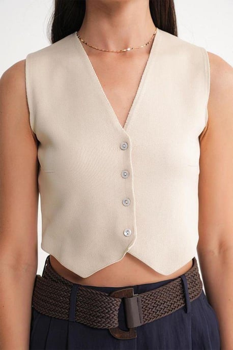 V-Neck Buttoned Crop Vest - Image 6