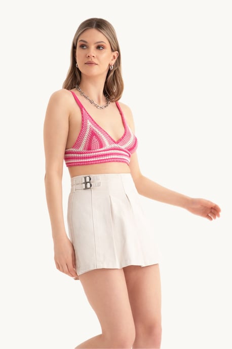 Randig V-ringad stickad virkad crop top - Image 2