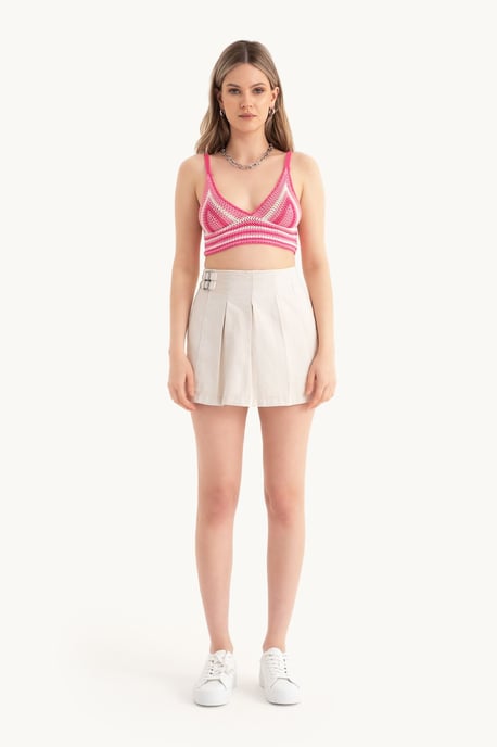 Randig V-ringad stickad virkad crop top - Image 3
