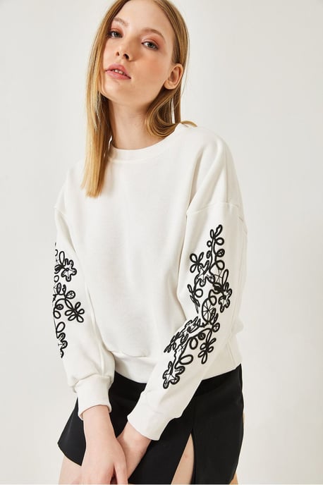 Borduurde Ronde Hals Lange Mouwen Sweater - Image 2