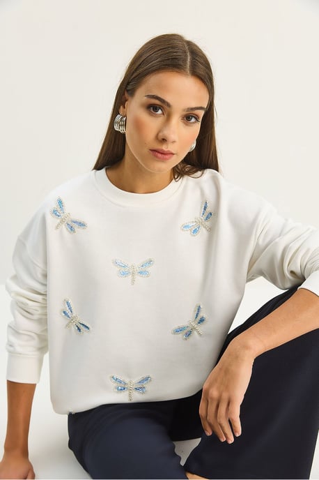 Libelle Geborduurde Ronde Hals Sweater - Image 2