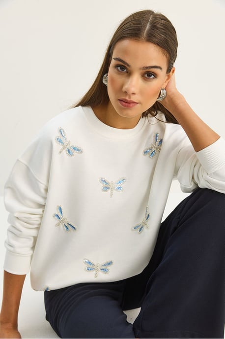 Libelle Geborduurde Ronde Hals Sweater - Image 3