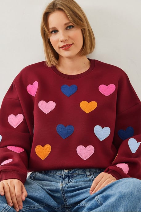 Geborduurd Hartpatroon Crewneck Sweatshirt - Image 3