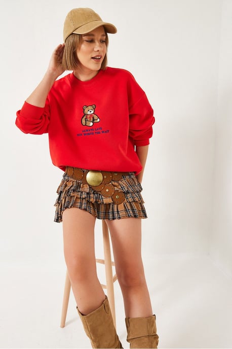 Broderad tryckt sweatshirt med rund hals - Image 3