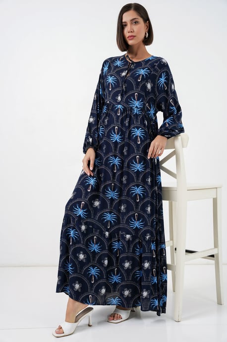 Tropical Printed Maxi Dress with Button Closure - Image 2