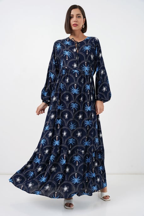 Tropical Printed Maxi Dress with Button Closure - Image 3