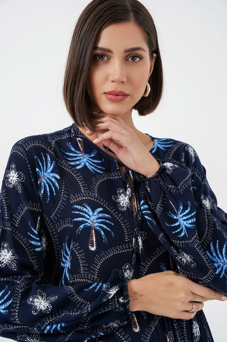 Tropical Printed Maxi Dress with Button Closure - Image 4