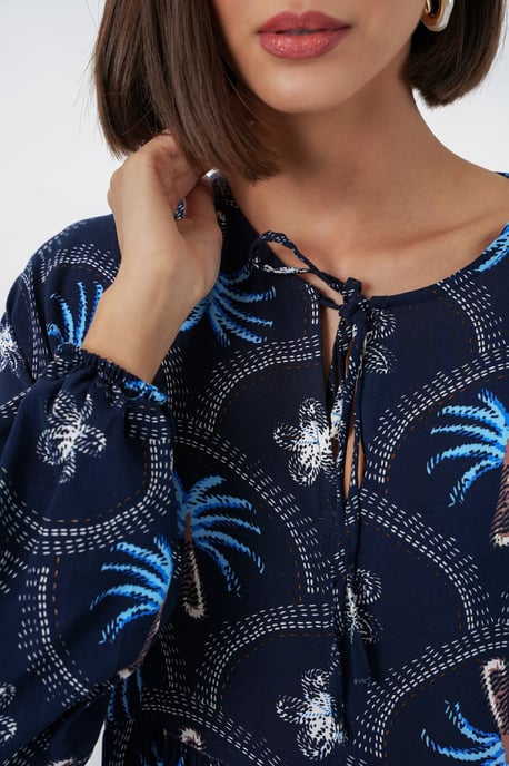 Tropical Printed Maxi Dress with Button Closure - Image 5