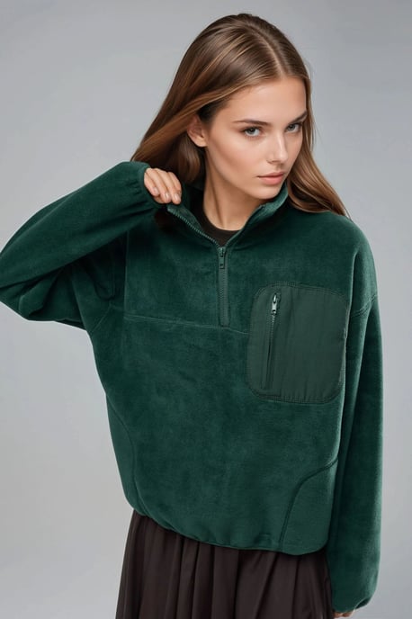 Ritskraag Pluche Gebreid Sweatshirt met Zak - Image 1