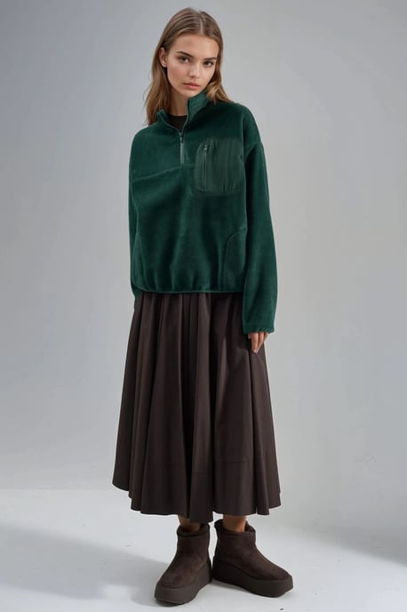Ritskraag Pluche Gebreid Sweatshirt met Zak - Image 4