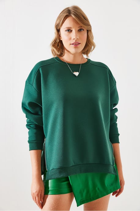 Crew Neck Sweatshirt met Ritssluiting Details - Image 4