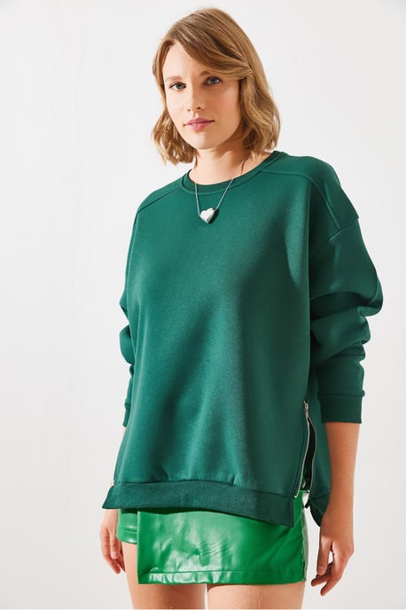 Crew Neck Sweatshirt met Ritssluiting Details - Image 5
