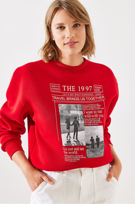 Achteraf Gedrukte Crew Neck Sweatshirt met Motiverende Quote - Image 2