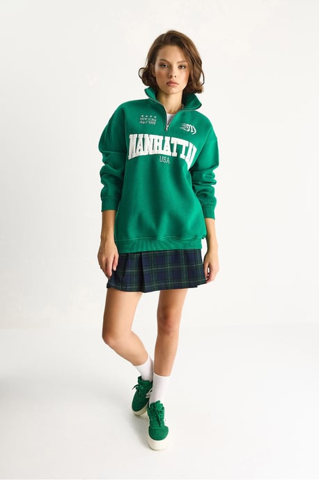 Achter Gedrukt Lange Mouw Rits Kraag Sweatshirt - Image 2