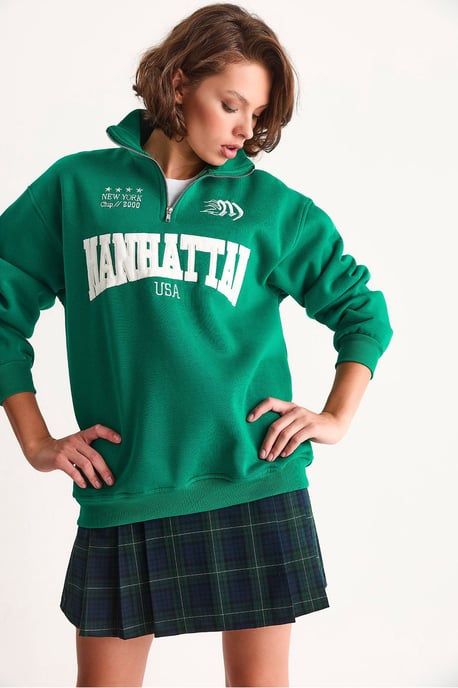 Achter Gedrukt Lange Mouw Rits Kraag Sweatshirt - Image 3