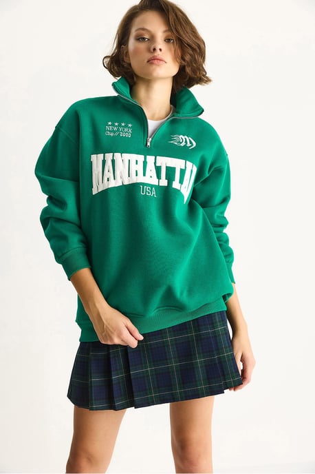 Achter Gedrukt Lange Mouw Rits Kraag Sweatshirt - Image 4