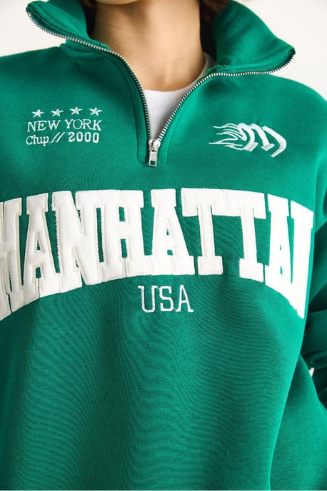 Achter Gedrukt Lange Mouw Rits Kraag Sweatshirt - Image 5