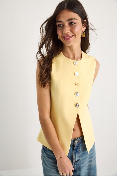 Getailleerd Mouwloos Knopenfront Vest met Ronde Hals - Image 4