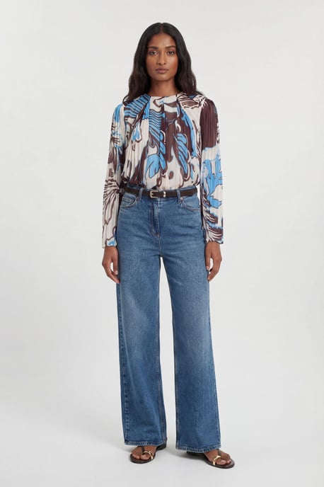 Paisley Blue Pleated Woven Blouse - Image 1