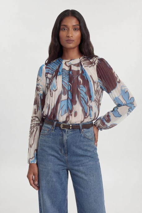 Paisley Blue Pleated Woven Blouse - Image 2