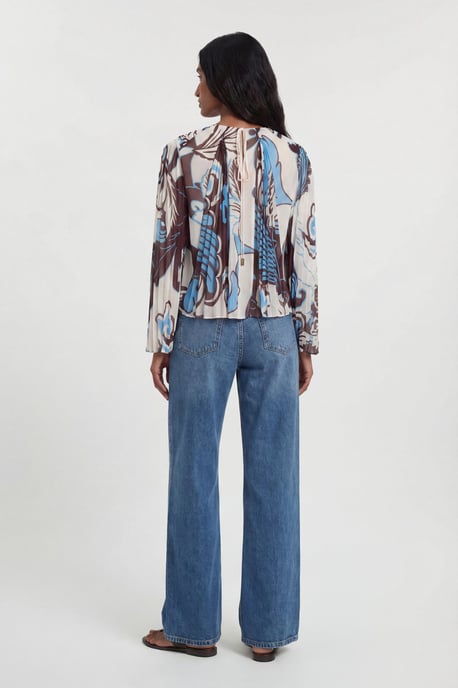 Paisley Blue Pleated Woven Blouse - Image 3