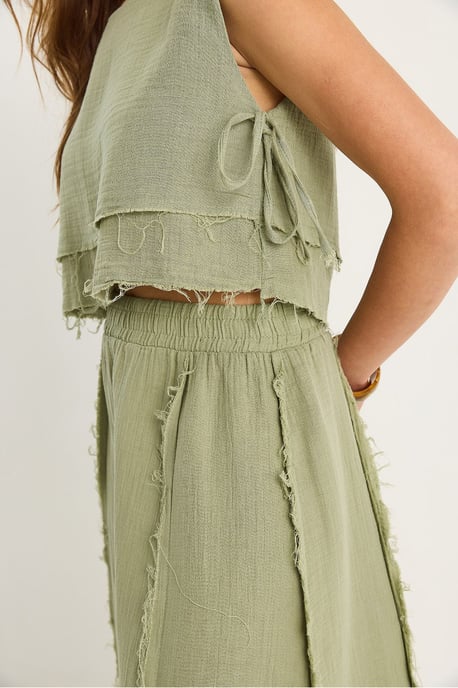 Textured Blouse & Skirt Muslin Fabric Two-Piece Set - Image 5